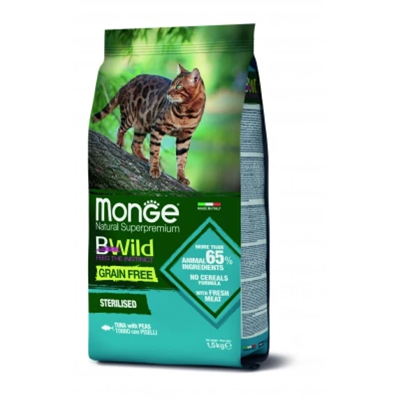 Monge BWild Grain Free Sterilised száraz macskatáp - tonhal, borsó 1.5 kg