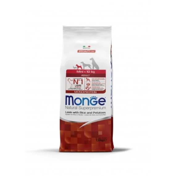 Monge Mini Adult MONOPROTEIN Bárány, Rizs és Burgonya 7,5 Kg 12 kg