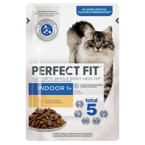 Perfect Fit alutasak csirke-borsó ízesítésben benti macskák részére 80 g