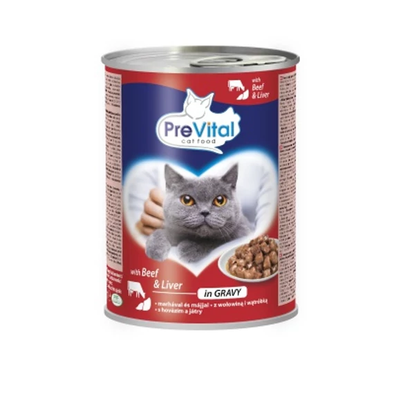 PreVital nedves állateledel felnőtt macskák részére - marha, máj szószban 415 g