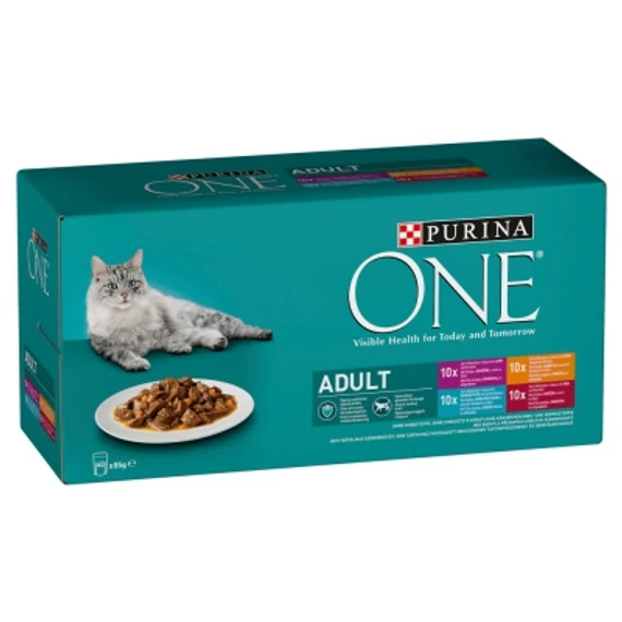 Purina ONE Adult nedves macskaeledel csirkével, marhával, báránnyal, tengeri hallal 40 x 85 g