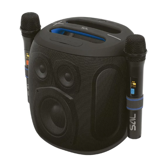 SAL PARCUBE boombox, 100 W, 2db vezeték nélküli mikrofon, 5db hangszóró, LED fényeffekt, IPX5 védelem, Bluetooth