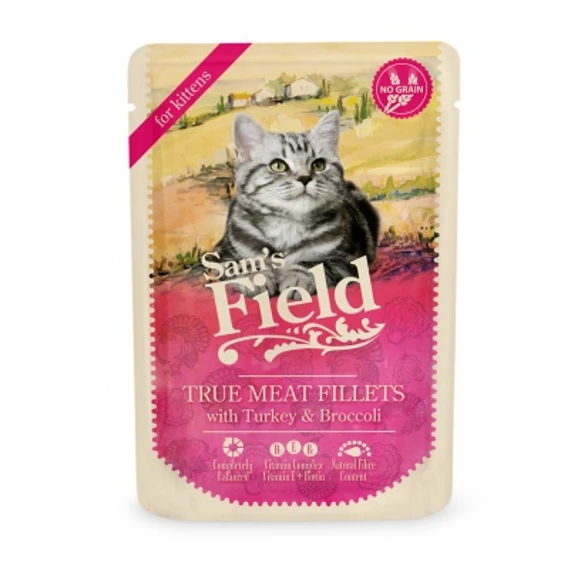 Sam's Field True Meat Fillets for kittens - Turkey & Broccoli alutasakos eledel 85 g