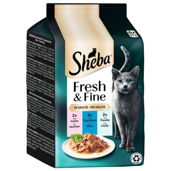 Sheba Fresh & Fine - lazac, tonhal és pisztráng szószban 6 x 50 g