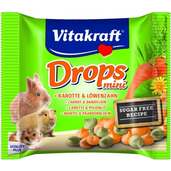 Vitakraft Mini Drops jutalomfalat sárgarépával és gyermekláncfűvel 40 g