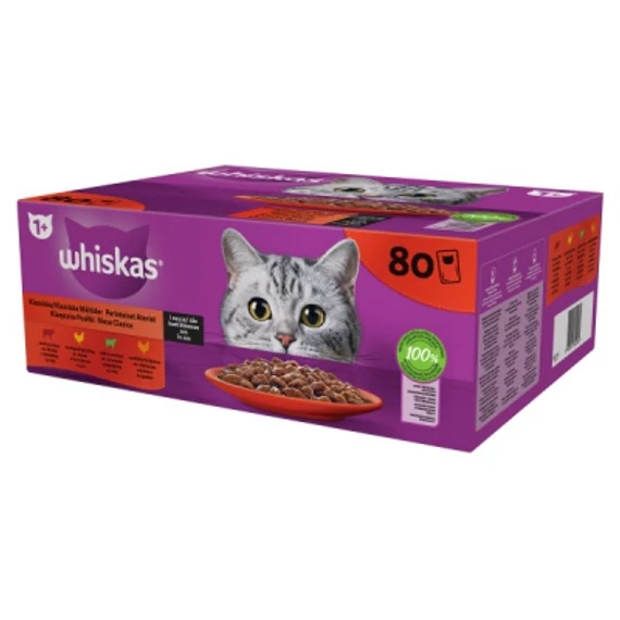 Whiskas klasszikus tasakos eledel válogatás felnőtt macskák számára 80 x 85 g