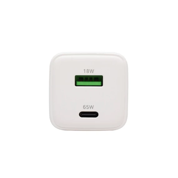 HOME SA65PPS USB hálózati szupergyors töltő, 65Watt, 2in1: USB-A + USB-C aljzat, QC + PD + PPS gyorstöltés, GaN technológia