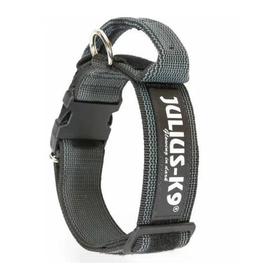 Julius K-9 Color&Gray nyakörv fogóval és cserélhető felírattal, (40mm), fekete 100HA-K-2024