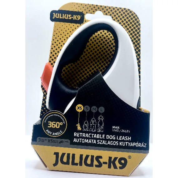 JK9 Retractable Dog Leash -  automata szalagos póráz (fekete-fehér-narancs) kutyák részére (XS) 3 méter