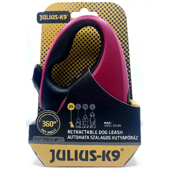 JK9 Retractable Dog Leash -  automata szalagos póráz (piros-fekete) kutyák részére (XS) 3 méter