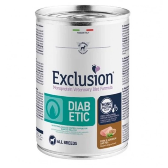 Exclusion Diabetic Pork & Sorghum konzerv kutyák számára 400 g