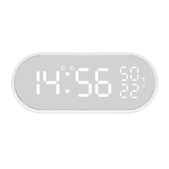 HOME LTC06 ébresztőóra, USB töltőkimenet, fehér kijelző, két ébresztési időpont, hőmérséklet és páratartalom mérés