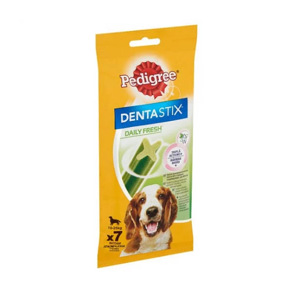 Pedigree DentaStix Daily Fresh 10-25kg - jutalomfalat (fogtisztító, zöld tea-eukaliptuszolaj) Közepes testű kutyák részére (7db/180g)