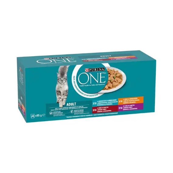 PURINA ONE ADULT csirkével/marhával/báránnyal/tengeri hallal szószban nedves macskaeledel 40x85g