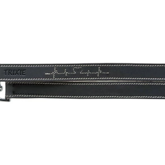 Trixie Greased Leather lead - bőr nyakörv (fekete,szívritmus mintával) kutyák részére (M-L) 2m/20mm