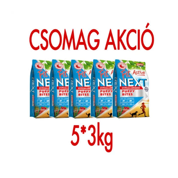 CSOMAGAJÁNLAT: Panzi FitActive Next Puppy Bites Hypoallergenic (bárány, hal, vörösáfonya) - Száraztáp kölyök kutyák részére (5 x 3kg)