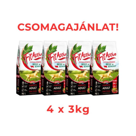 CSOMAGAJÁNLAT: FitActive PURE Hypoallergenic BEEF&ROSEHIP (marha,csipkebogyó) - 4 x 3kg