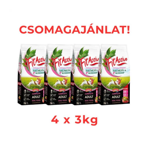 CSOMAGAJÁNLAT: FitActive PURE Hypoallergenic SALMON-ROSEHIP (lazac,csipkebogyó) - 4 x 3kg