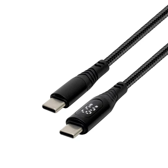 Home USBCC100PM töltőkábel, USB-C / USB-C, 1.2 méter, 100W gyorstöltés, teljesítménymérő digitális kijelző, szőtt nylon burkolat