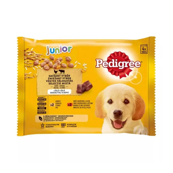 Pedigree Vital Junior - Nedves eledel (csirke-,marha+máj aszpikban) kölyökkutyák részére (4x100g) 13db/#